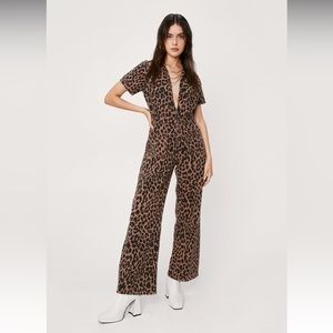 Denim Leopard V-Neck Jumpsuit